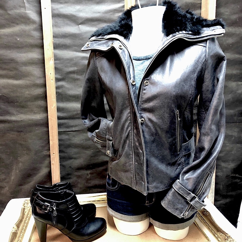 Moto Leather Jacket by Guess - Real Leather &  Fur